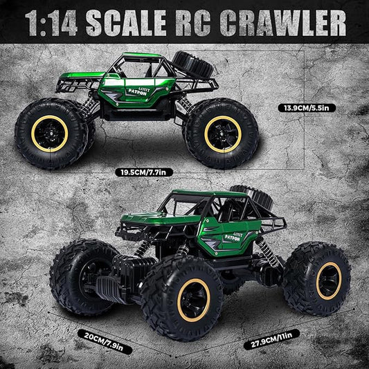 Green RC Trucks Remote Control Car 1:14 Off Road Monster Truck,Metal Shell Crawler,2.4Ghz 20km/h High Speed All Terrain Hobby Truck