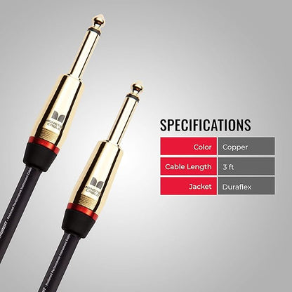Monster Prolink Rock Instrument Cable - 3 ft Straight to Straight Guitar Cable - 95% Copper Braided Shielded for Electric Guitar
