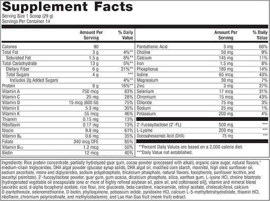 Metagenics MetaKids Nutrition Powder - Kids Multivitamin Powder - with Prebiotics, DHA, Protein & Amino Acids - Complete Protein - Non-GMO & Gluten Free - Chocolate - 14.32 oz