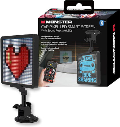 Monster Smart Pixel Display Screen for Cars, App Controlled Custom LED Text Pattern & Animation Screen, Sound Reactive, USB Powered, 6x6 in, 32x32 Pixels, Full Color Mobile Advertising & Ride Sharing