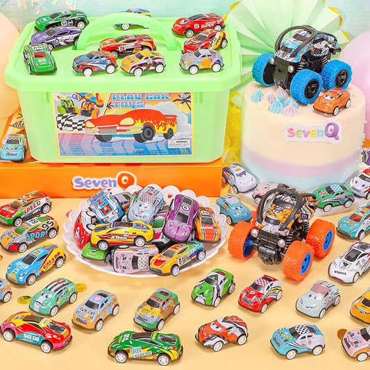 Toy Cars for Kids Ages 4-8, 56Pcs Monster Truck Toys Pull Back Cars with Storage Box, Race Cars Party Favors for Toddler Toys Pinata Goodie Bag Stuffers Christmas Treasure Box Classroom Prizes
