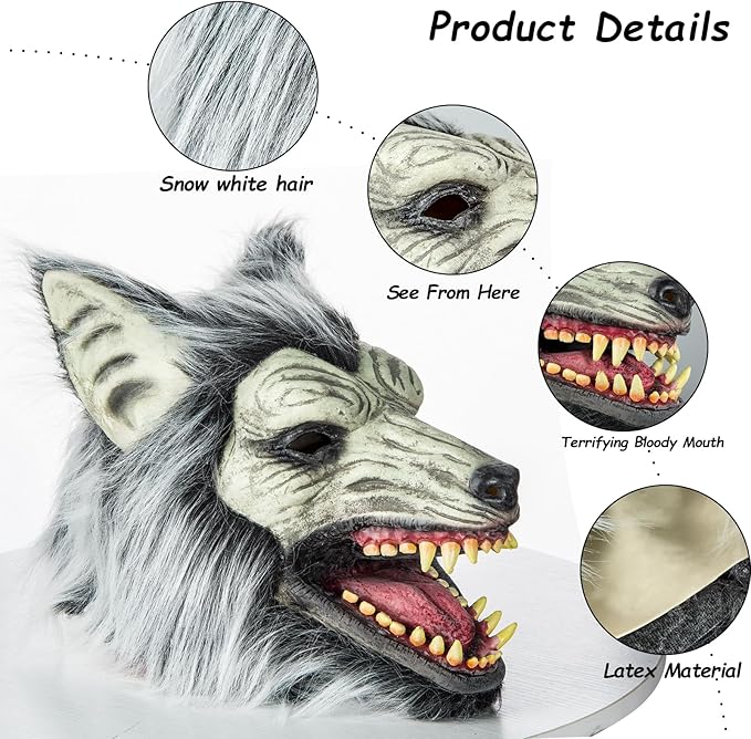 Halloween Horror Wolf Mask, Party Cosplay Costume Werewolf Mask, Scary Wolf Head Mask for Halloween Costumes