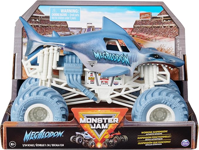 Monster Jam, Official Megalodon Monster Truck, Collector Die-Cast Vehicle, 1:24 Scale, Kids Toys for Boys and Girls Ages 3 and up