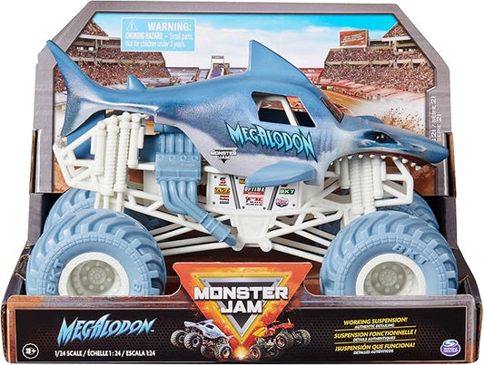 Monster Jam, Official Megalodon Monster Truck, Collector Die-Cast Vehicle, 1:24 Scale, Kids Toys for Boys and Girls Ages 3 and up