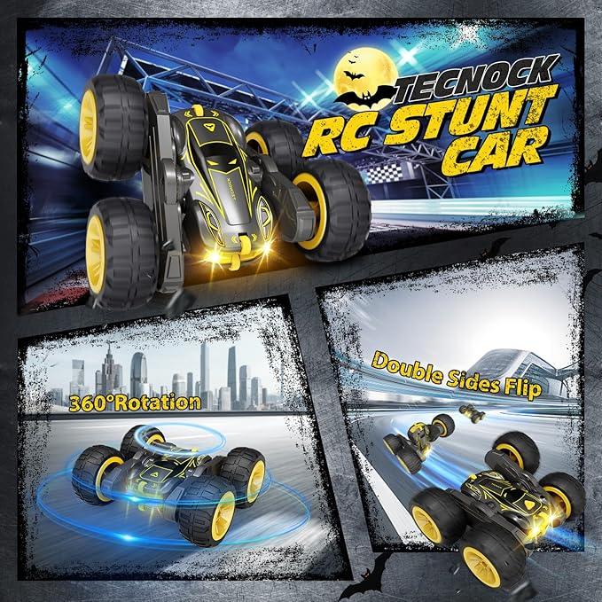 Tecnock Remote Control Car for Kids, 2.4GHz RC Car with USB-C Easy Charging, 4WD Double Sided 360° Rotates and Flips RC Stunt Car, Toys Gift for Boys and Girls