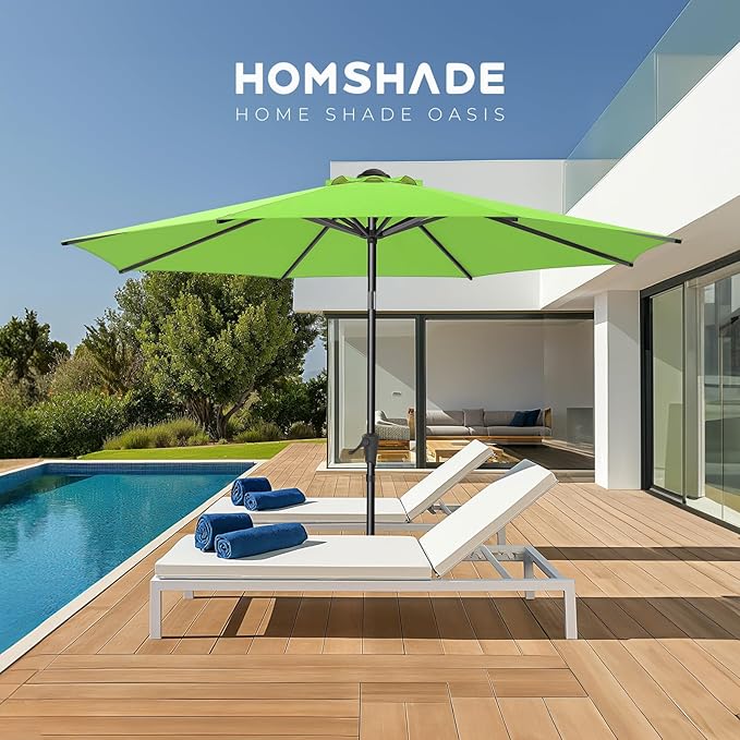 9ft Outdoor Patio Umbrella - Market Table Pool Deck Umbrella UPF50+ UV Protection with Push Button Tilt, Crank and 8 Sturdy Ribs (Apple Green, No base)