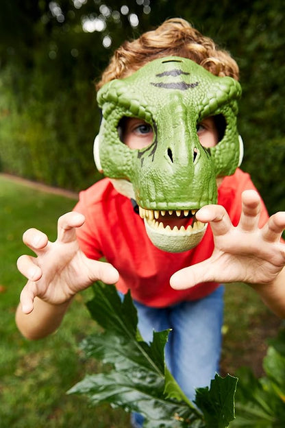 Jurassic World Movie-inspired Dinosaur Mask with Opening Jaw, Realistic Texture and Color, Eye and Nose Openings and Secure Strap; Ages 4 and Up