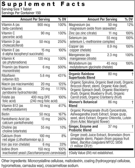 Rainbow Light Womens One High-Potency Daily Multivitamin, Womens Multivitamin Provides High-Potency Immune Support, With Vitamin C, Biotin and Ashwagandha, Vegetarian, 150 Count