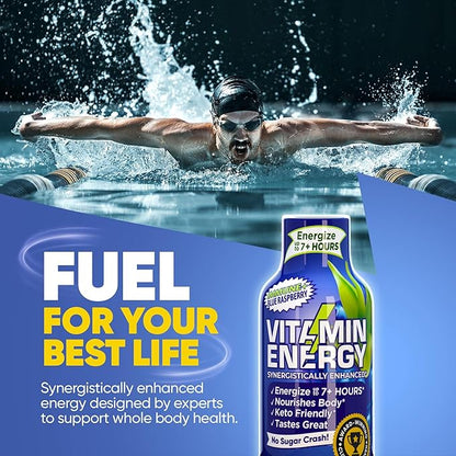 Vitamin Energy Immune+ Extra Strength Daily Energy Shot – Blue Raspberry – 260mg Natural Caffeine, B-Vitamins, Green Tea, Citicoline – Immune & Focus Support – Zero Sugar, Vegan – 1.93 fl oz, 12-Pack
