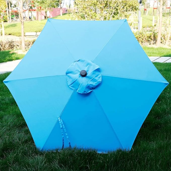 Blissun 7.5 ft Patio Umbrella, Yard Umbrella, Outdoor Market Umbrella with Push Button Tilt Crank (Light Blue)