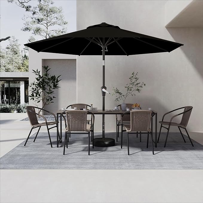 9 FT Patio Umbrella for Outdoor, Outdoor Umbrella with Push Button Tilt and Crank, Outdoor Patio Umbrellas with 8 Sturdy Ribs for Market, Garden, Deck, Backyard, Pool (Black)