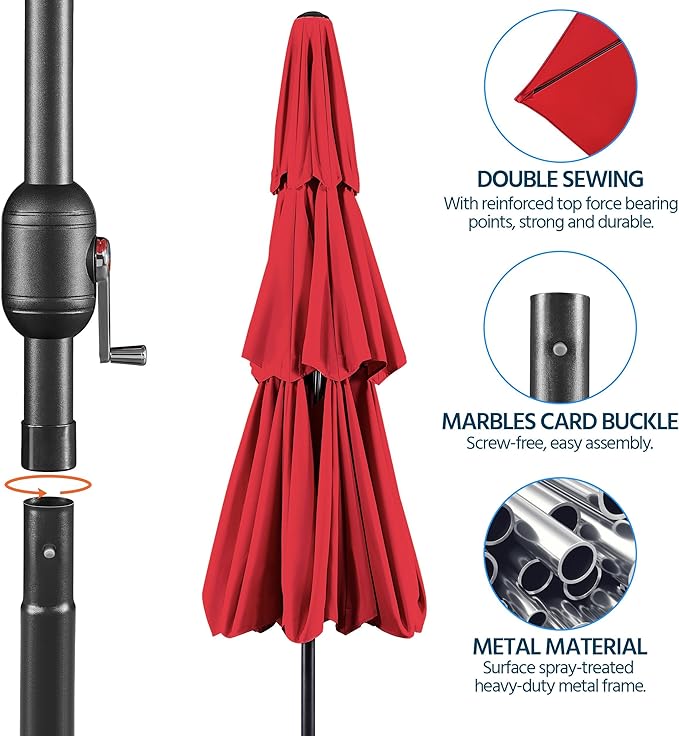 Yaheetech 3 Tier Patio Umbrella 10ft Vented Outdoor Large Market Table Umbrella with 8 Sturdy Ribs and 1.5" Umbrellla Pole, Double-layer Cloth & Push-button Tilting & Crank for Pool/Garden/Lawn Red
