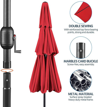 Yaheetech 3 Tier Patio Umbrella 10ft Vented Outdoor Large Market Table Umbrella with 8 Sturdy Ribs and 1.5" Umbrellla Pole, Double-layer Cloth & Push-button Tilting & Crank for Pool/Garden/Lawn Red