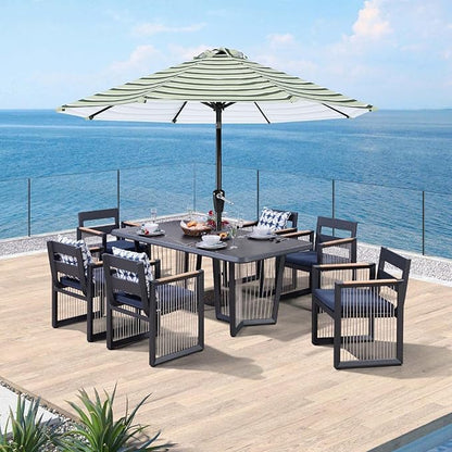 ABCCANOPY 9FT Patio Umbrella - Outdoor Waterproof Table Umbrella with Push Button Tilt and Crank, 8 Ribs UV Protection Pool Umbrella for Garden, Lawn, Deck & Backyard (Green Stripes)