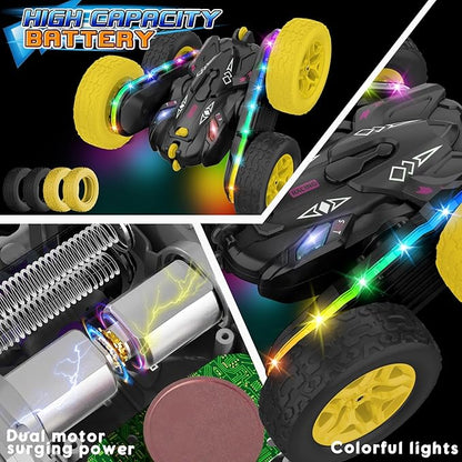 Remote Control Car,RC Cars with sides light strip and Headlights,Double Sided 360 Flips Rotating RC Stunt Car,2.4Ghz All Terrain Toys for Ages 4-6 Kids Toy for Boys Girls Birthday Gift(black)
