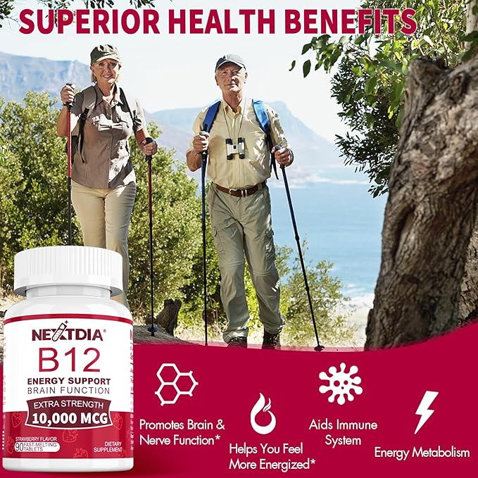 Vitamin B12, Methylcobalamin 10000 mcg, Bioactive B12 Vitamins, Vegan Methyl B12 For Energy Metabolism & Cells, Boost Immune System, Natural Strawberry Flavor, Zero Sugar, 90 Fast Dissolve Tablets