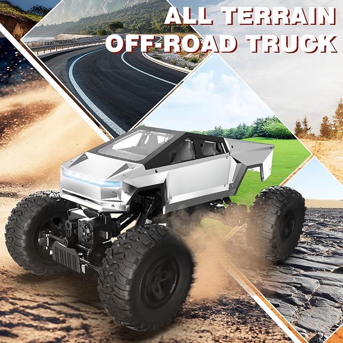 1/14 Scale 4WD RC Monster Truck, 2.4GHz Remote Control Car with LED Lights, All-Terrain Off-Road Toy for Kids Ages 6-12, Christmas Birthday Gift for Boys Girls Adult