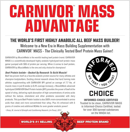 MuscleMeds Carnivor Mass Anabolic Beef Protein Gainer, Vanilla Caramel, 10 Pounds