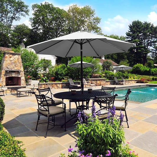 Yaheetech 9FT Patio Umbrella Outdoor Umbrella Patio Yard Market Table Umbrella with Push Button Tilt & Crank for Garden/Beach/Lawn/Deck/Backyard/Pool, 8 Ribs, Gray