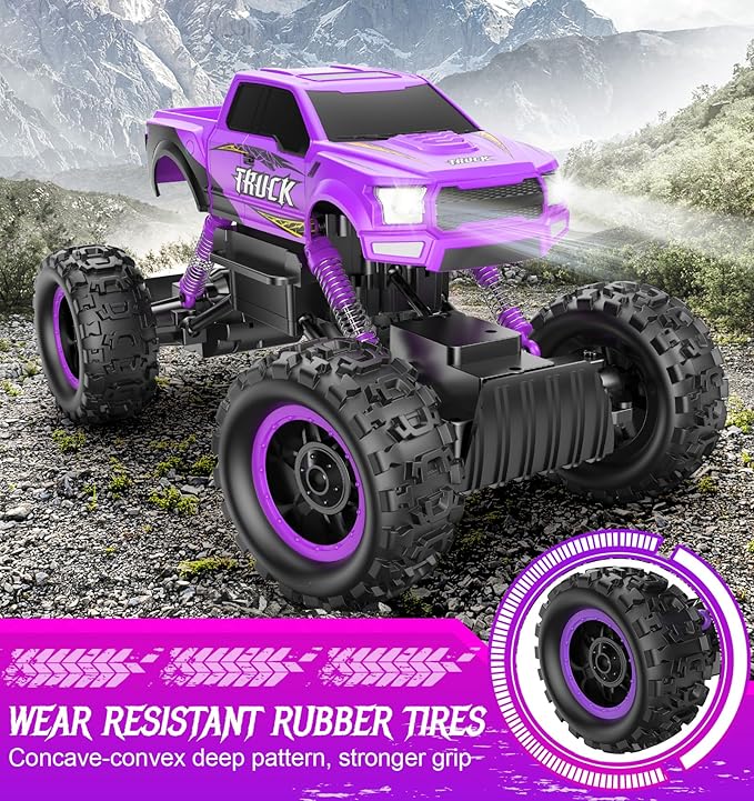 DOUBLE E Remote Control Car for Girls 1/12 Scale Monster Trucks Dual Motors Off Road RC Trucks, Girls Toys Gifts for Girls Daughter Kids, Birthday Gift Ideas, Purple