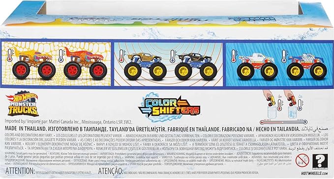 Hot Wheels Monster Trucks 1:64 Color Shifters, 3-Pack of Toy Trucks That Change Decos in Ice Cold Water & Change Back in Warm Water, Toy for Kids, HGX20