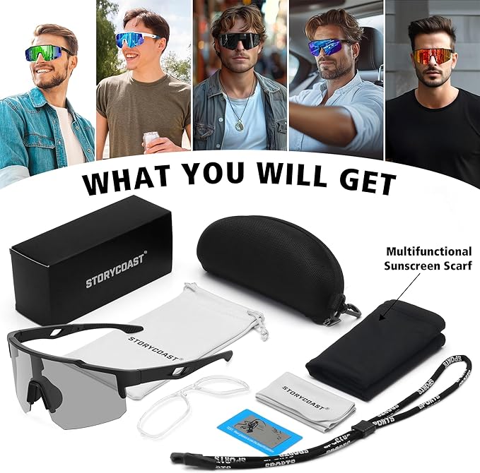 STORYCOAST Polarized Sports Sunglasses for Men Women,Driving Fishing Cycling Mountain Bike Sunglasses UV400 Protection