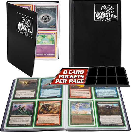 Monster 4 Pocket Trading Card Binder - Matte Black Album, Anti-Theft & Anti-Drop TCG Protection w Side Loading Padded Pockets, Double Sided, Holds 160 Cards, For Sports, Gaming, Kpop, Gift