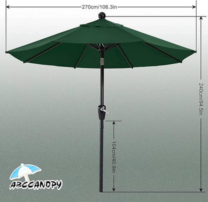 ABCCANOPY 9FT Outdoor Patio Umbrella, 8 Ribs Table Umbrella w/Crank for Easy Set Up, Suitable for Garden, Lawn, Deck & Backyard (Forest Green)