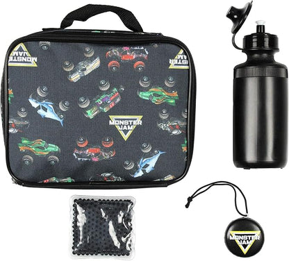 INTIMO Monster Jam Megalodon Grave Digger Max-D Monster Trucks Backpack Lunch Bag Water Bottle Ice Pack 5 Piece Mega Set