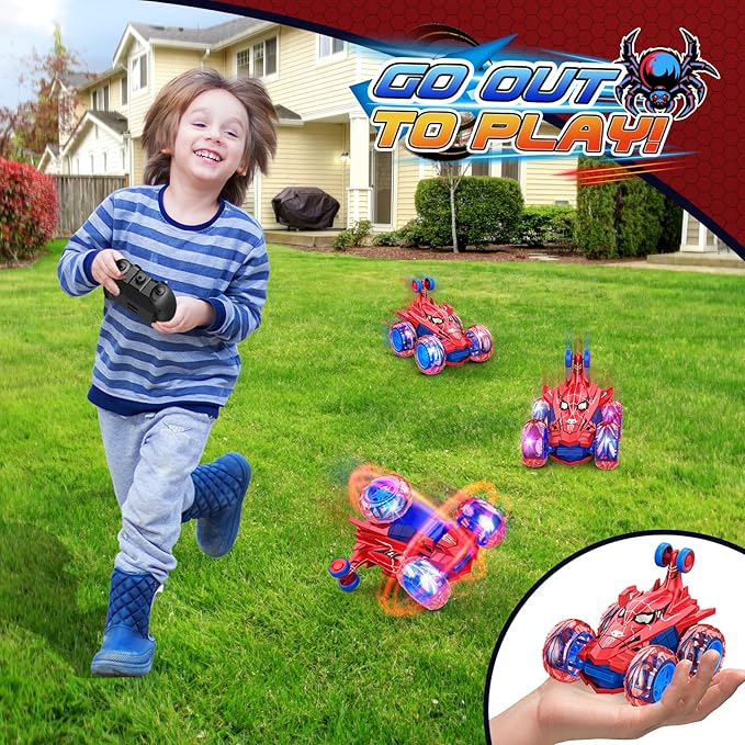 Remote Control Car, RC Car Toys for Boys Ages 3-10, Fast Stunt Monster Truck with 360° Rotating & 4WD Wheel Lights, 2.4Ghz RC Hobby Crawler, Cool Toys Birthday Gifts for 4 5 6 7 8 9 10 Year Olds Kids