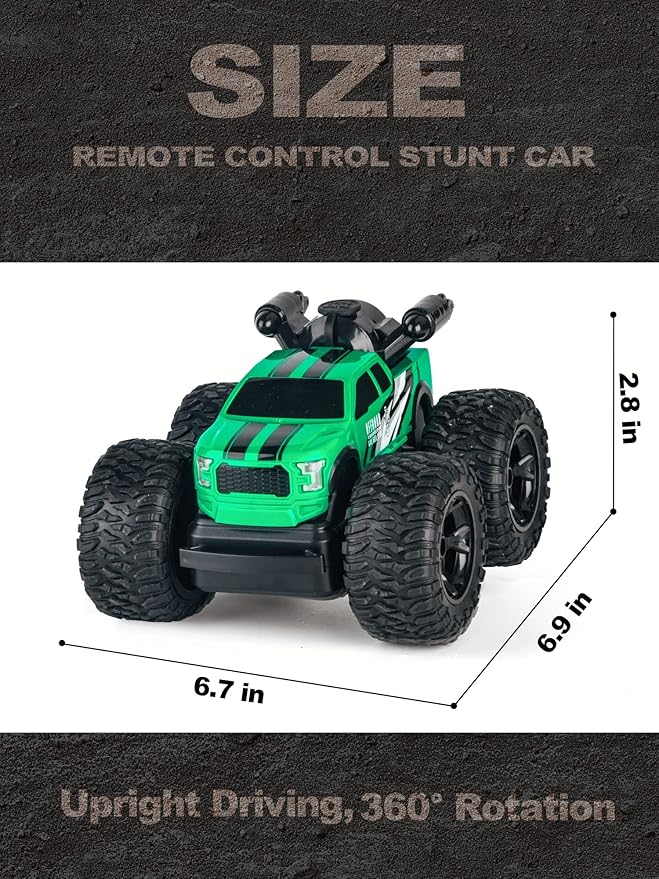 RC Stunt Car, RC Monster Trucks 4x4 Offroad, 4WD 360° Flips Rotating Toys for Boys and Girls, Toddler Remote Control Car with Spray Function, Ideal Birthday for Kids (Green)