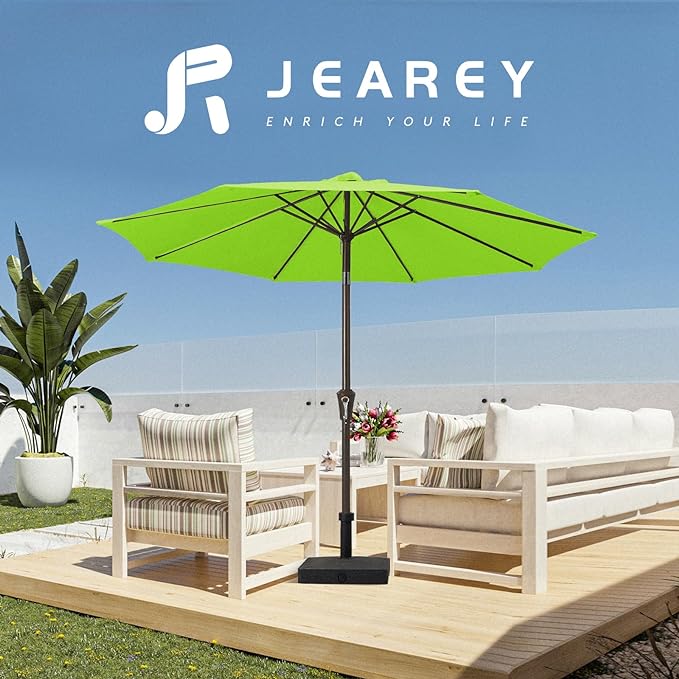 JEAREY 9FT Outdoor Patio Umbrella Outdoor Table Umbrella with Push Button Tilt and Crank, Market Umbrella 8 Sturdy Ribs UV Protection Waterproof for Garden, Deck, Backyard, Pool (Apple Green)