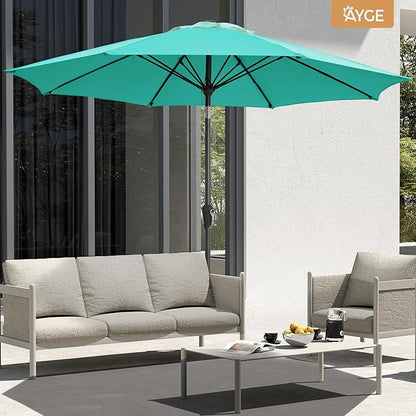 Ayge 9FT Large Outdoor Patio Umbrella Market Table Umbrella-UV Resistant, Easy Push Button Tilt and Crank, 8 Sturdy Fiberglass Ribs Heavy-Duty Pool Umbrella for Deck, Backyard,Garden