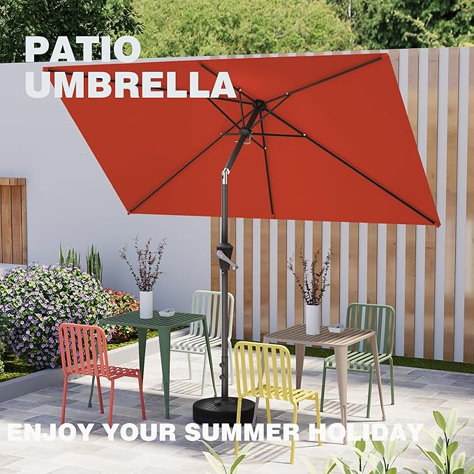 6.5' x 10' Rectangular Patio Umbrellas for Outdoor, Outdoor Table Umbrella, Large Outdoor Patio Umbrellas with 6 Sturdy Ribs for Market, Garden, Pool (Orange)