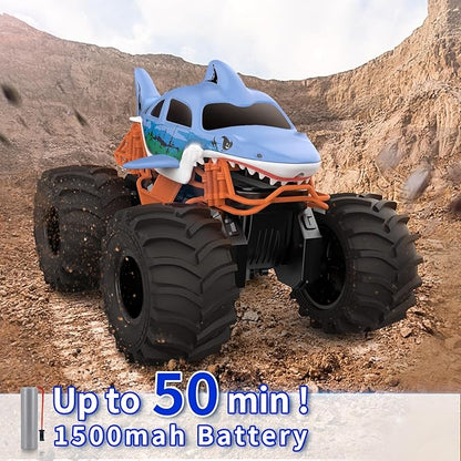 Shark RC Monster Truck for Kids, 1:16 Scale 4WD Shark Monster Car Toys, 2.4GHz All Terrain Amphibious Remote Control Car for Boys and Girls Ages 6-12+