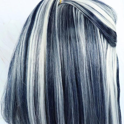 Monster Frankie Stein Wig High School Frankie Stein Cosplay Black And White Wig with Ponytail Long Straight Heat Resistant Costume Wig