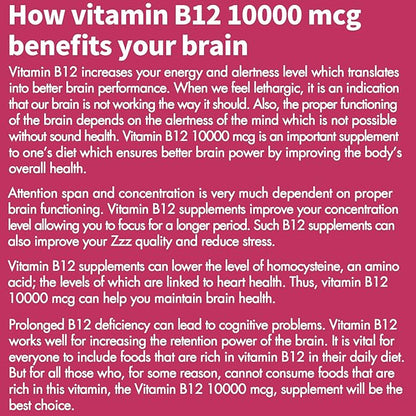 Vitamin B12, Methylcobalamin 10000 mcg, Bioactive B12 Vitamins, Vegan Methyl B12 For Energy Metabolism & Cells, Boost Immune System, Natural Strawberry Flavor, Zero Sugar, 90 Fast Dissolve Tablets