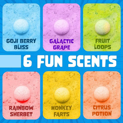 Poke Monster Bath Bombs for Kids with Surprise Toys Inside (6 Pack) - Large Bubble Bath Bomb for Boys, Girls, Toddlers - Fruity Scents, Made in USA, Skin-Safe - Birthday Gift by Two Sisters