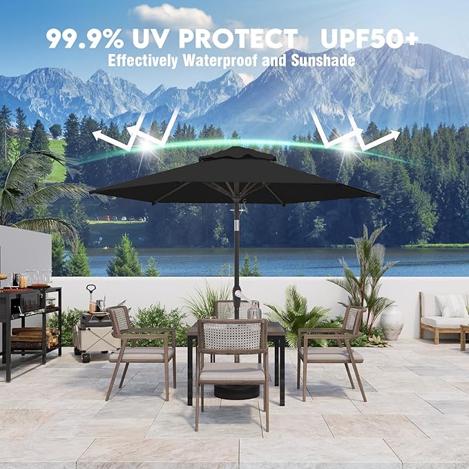 7.5FT Patio Umbrella Table Market Umbrella w/Tilt and Crank Heavy-Duty Round Outdoor Umbrellas for Garden, Deck, Backyard, Pool and Beach, Black