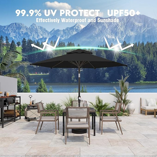7.5FT Patio Umbrella Table Market Umbrella w/Tilt and Crank Heavy-Duty Round Outdoor Umbrellas for Garden, Deck, Backyard, Pool and Beach, Black