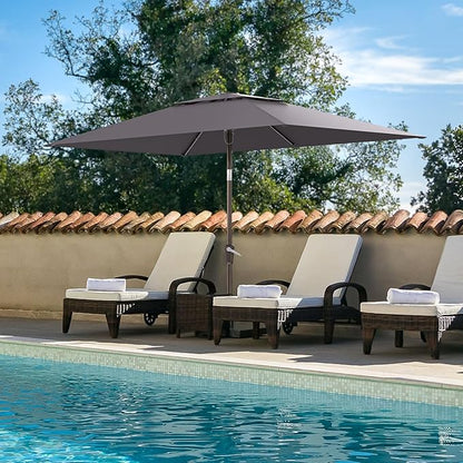 6.6x10ft Rectangular Patio Umbrella, 2 Tiers Outdoor Table Umbrellas with Push Button Tilt and Crank for Patio, Pool, Backyard, Deck, Picnic, Yard (Grey)