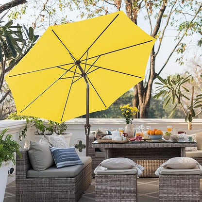 JEAREY 9FT Outdoor Patio Umbrella Outdoor Table Umbrella with Push Button Tilt and Crank, Market Umbrella 8 Sturdy Ribs UV Protection Waterproof for Garden, Deck, Backyard, Pool (Yellow)