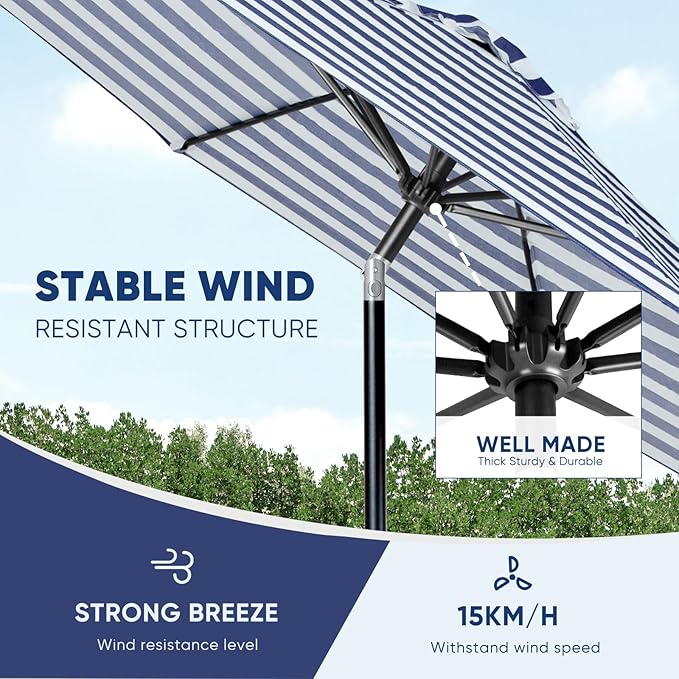 Tempera Patio Market Outdoor Table Umbrella with Push Button Tilt and Crank,Large Sun Umbrella with Sturdy Pole&Fade resistant canopy,Easy to set