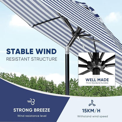 Tempera Patio Market Outdoor Table Umbrella with Push Button Tilt and Crank,Large Sun Umbrella with Sturdy Pole&Fade resistant canopy,Easy to set