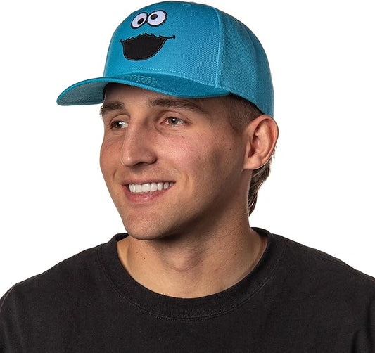Sesame Street Cookie Monster Mens' Snapback Hat Adult Precurve Adjustable Cap | Perfect for Everyday Wear Blue