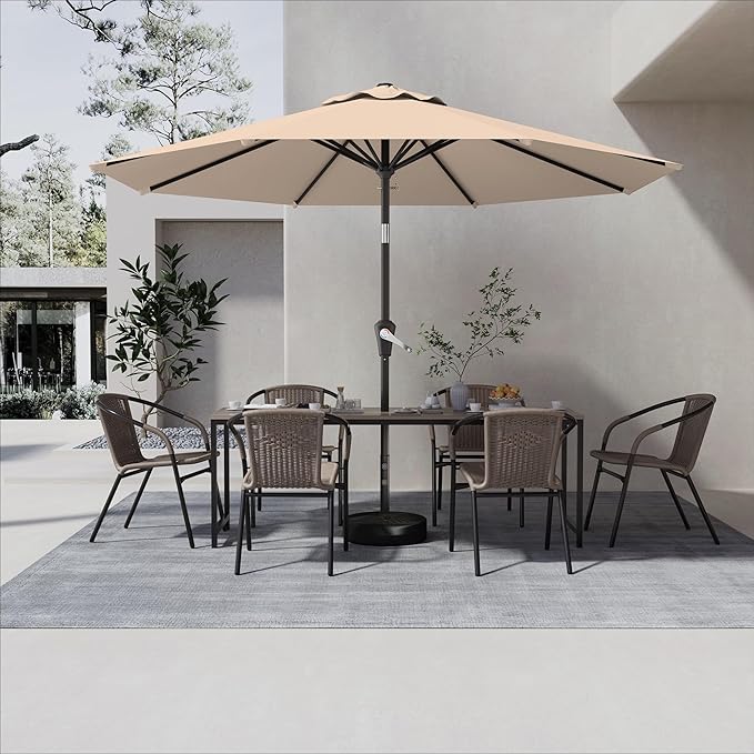 9 FT Patio Umbrella for Outdoor, Outdoor Umbrella with Push Button Tilt and Crank, Outdoor Patio Umbrellas with 8 Sturdy Ribs for Market, Garden, Deck, Backyard, Pool (Beige)