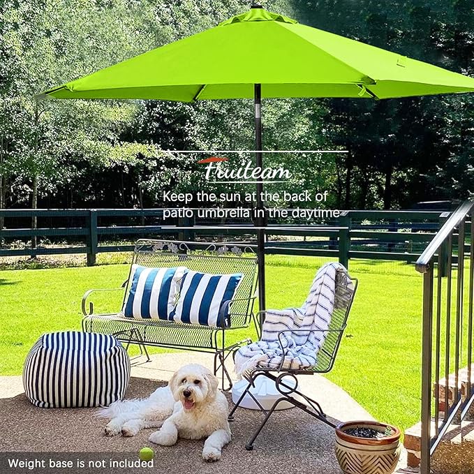 FRUITEAM Solar LED Lighted Patio Umbrella, 24 Lights Outdoor Table Umbrella w/Easy Tilt Adjustment, Straight-pole Umbrella Adjustment and Crank Lift System for Market, Garden, Deck, Pool (Lime Green)