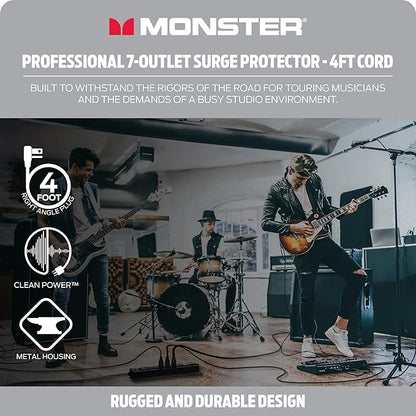 Monster Pro MI Professional Surge Protector Power Strip with Fireproof MOV Technology for Computers, Amplifiers, Pedal Boards, and Pro Audio Gear, 1350 Joule, 4 ft Cord, 7 Outlet Power Strips
