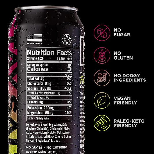 LMNT Sparkling Electrolyte Drink - Black Cherry Lime | 12-Count