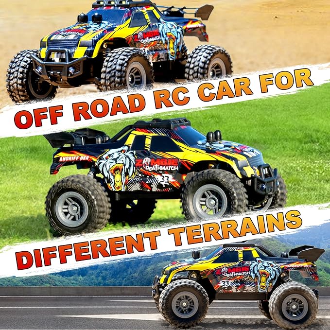 Remote Control Car for Kids Ages 6-12, High-Speed 2.4GHz Monster Truck with Flash LED Lights & Two Rechargeable Batteries – 80 Min Playtime, Off-Road Adventure Toy for Boys & Girls